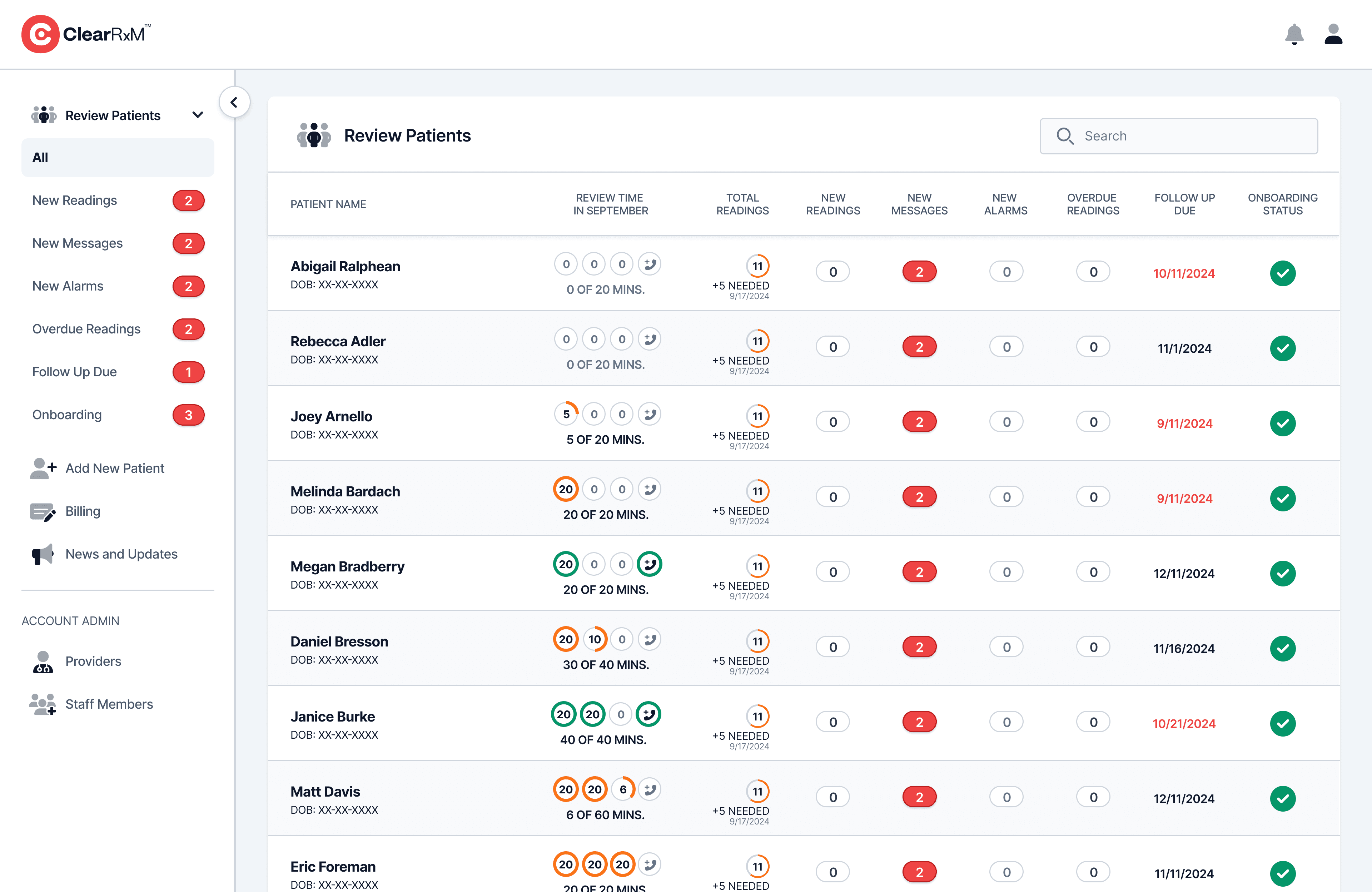 The ClearRxM monitoring portal, where our pharmacists review patient readings in real time